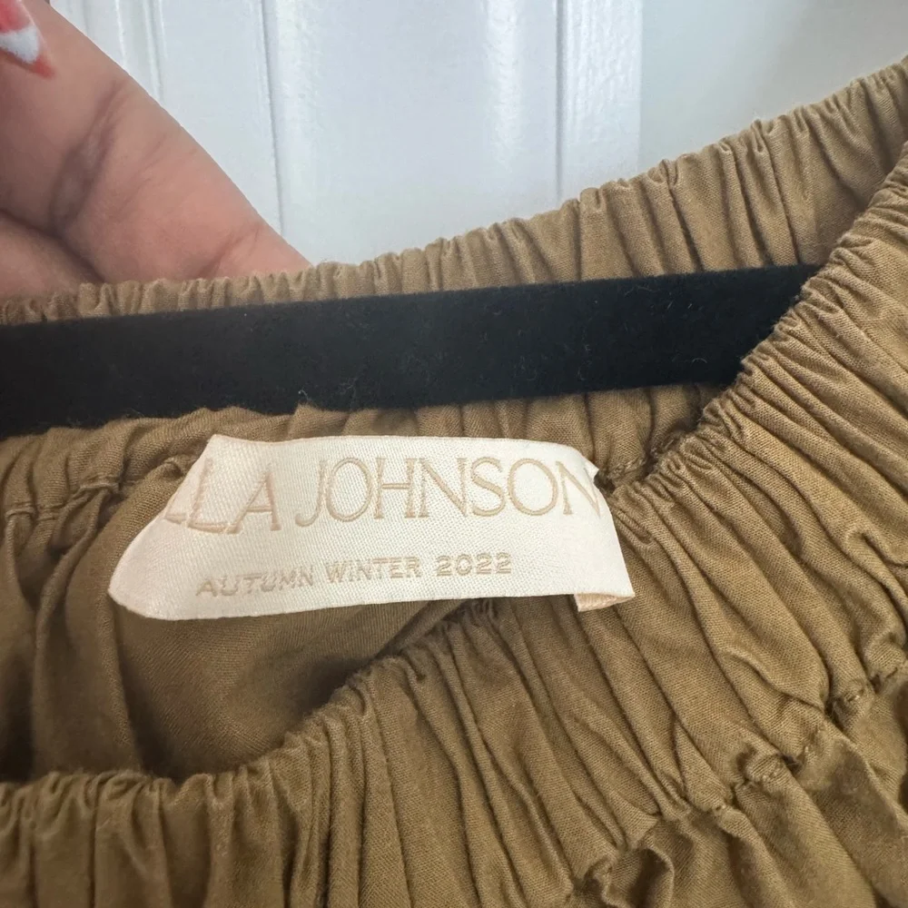 ULLA JOHNSON Martine Bubble Minidress 
Off-Shoulder Olive Green Dress - Picture 5 of 6